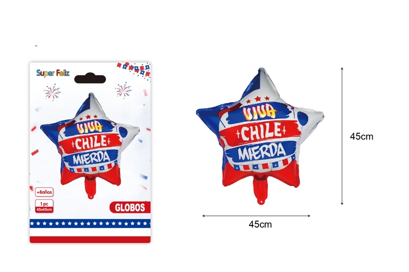 FECHAS PATRIAS (GLOBO CON FORMA DE ESTRELLA BLANCO-ROJO-AZUL VIVA CHILE 45 CM X 45 CM) - 1