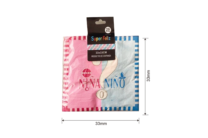 SERVILLETA REVELACION DE GENERO ROSA-AZUL 33 CM X 33 CM - 1