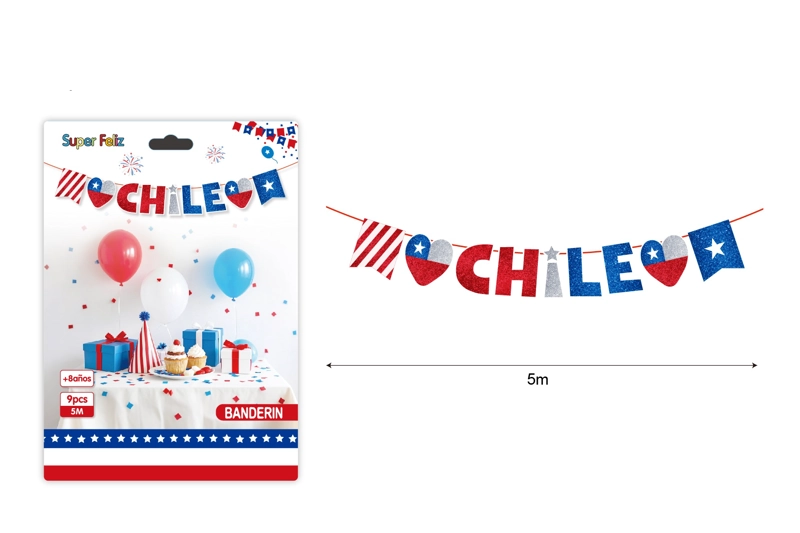 FECHAS PATRIAS (BANDERIN FESTIVO CHILE 5 M 9 PCS) - 1