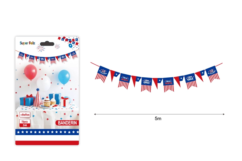 FECHAS PATRIAS (BANDERIN FESTIVO CHILE FELICES FIESTAS 5 M 11 PCS) - 1