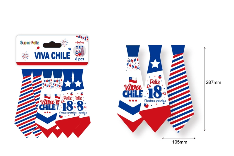 FECHAS PATRIAS (CORBATAS FESTIVAS CHILE FELICES FIESTAS PATRIAS 105 MM X 287 MM 6 PCS) - 1