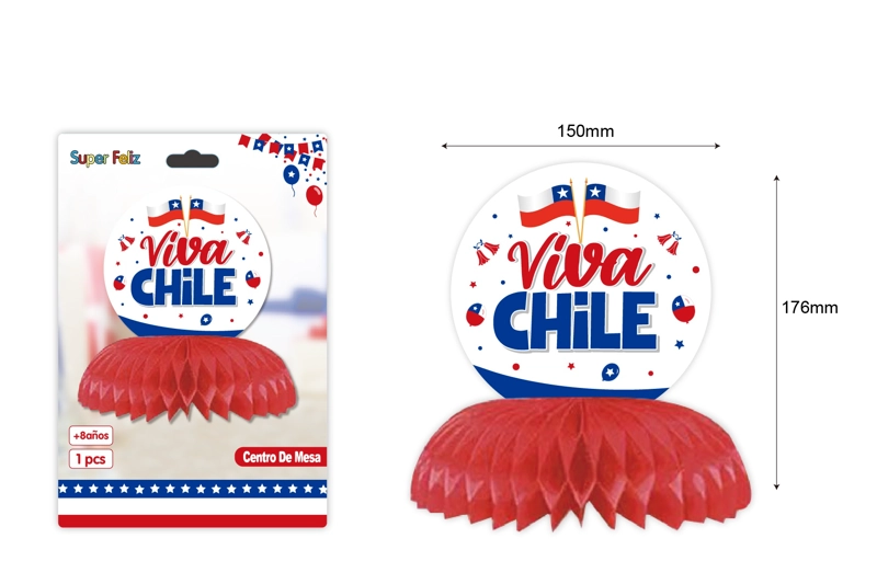 FECHAS PATRIAS (CENTRO DE MESA ROJO, AZUL Y BLANCO VIVA CHILE 150 MMX 176 MM) - 1