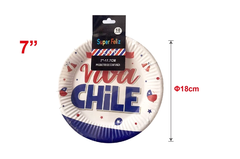 FECHAS PATRIAS (PLATO BLANCO CON AZUL VIVA CHILE 18 CM) - 1