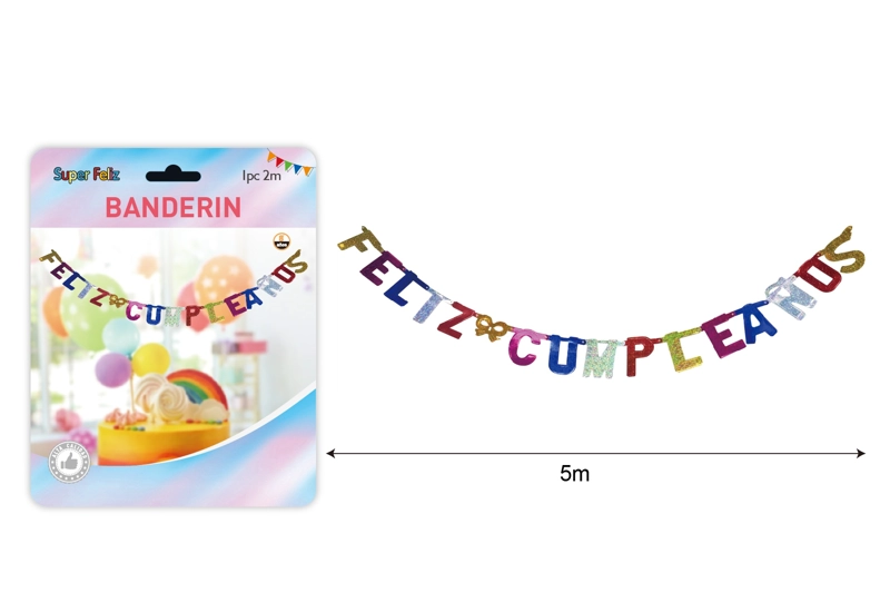 BANDERIN MULTICOLOR FELIZ CUMPLEAÑOS 5 M - 1