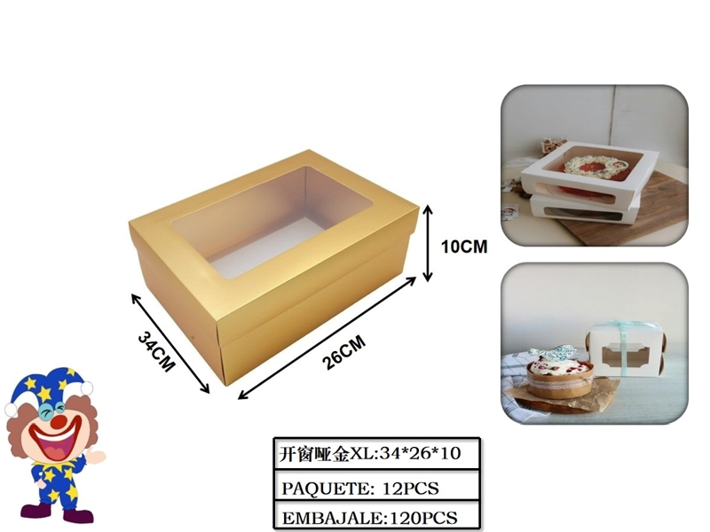 CAJAS DORADA DE CARTON CON TAPA DE ACETATO 34 CM X 26 CM X 10 CM - 1
