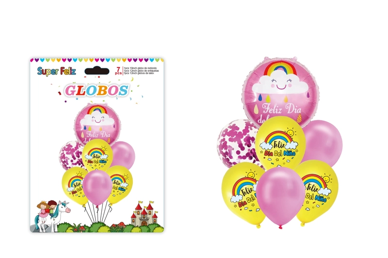 DIA DEL NIÑO (ARREGLO DE GLOBOS  ROSADO/AMARILLO/ARCOIRIS) - 1