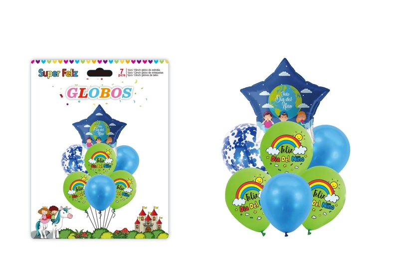 DIA DEL NIÑO (ARREGLO DE GLOBOS  AZUL/VERDE/ARCOIRIS/CONFETTI) - 1