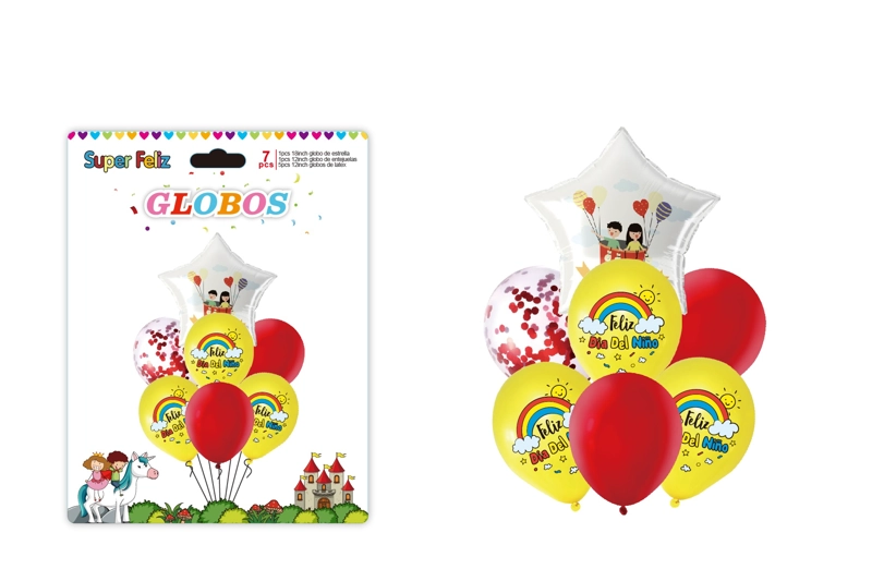 DIA DEL NIÑO (ARREGLO DE GLOBOS  ROJO/AMARILLO/ARCOIRIS/CONFETTI) - 1