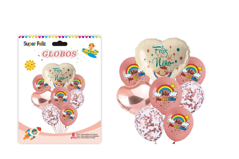 DIA DEL NIÑO (ARREGLO DE GLOBOS ROSADO/ARCOIRIS/CONFETTI) - 1