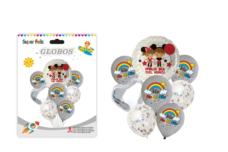 DIA DEL NIÑO (ARREGLO DE GLOBOS PLATEADO/ARCOIRIS/CONFETTI) - 1