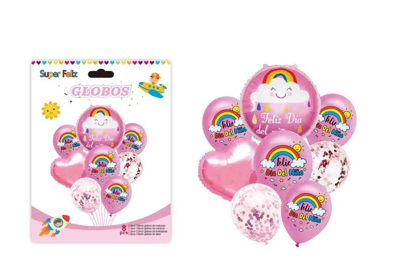 DIA DEL NIÑO (ARREGLO DE GLOBOS FUCSIA/ARCOIRIS/CONFETTI) - 1