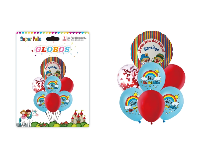 DIA DEL NIÑO (ARREGLO DE GLOBOS  AZUL/ROJO/ARCOIRIS/CONFETTI) - 1