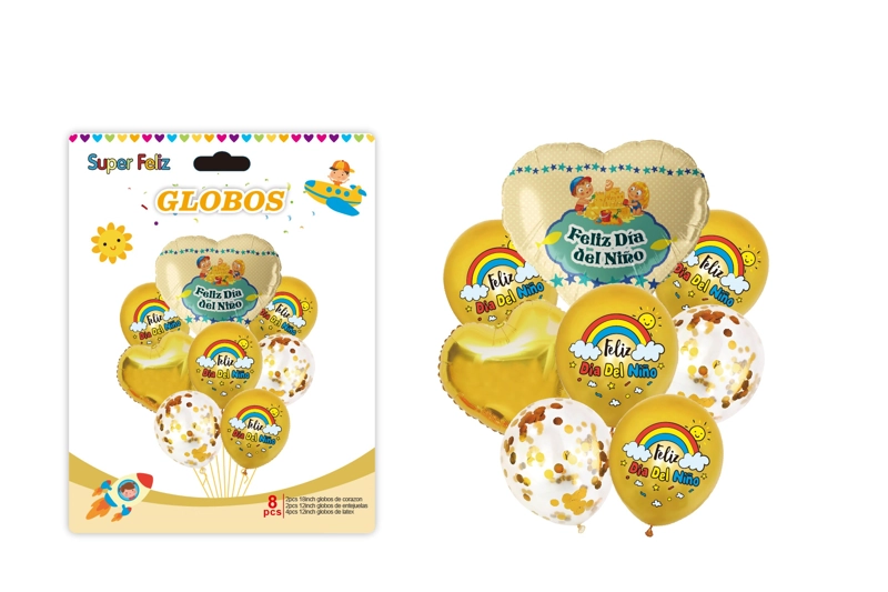 DIA DEL NIÑO (ARREGLO DE GLOBOS DORADO/ARCOIRIS/CONFETTI) - 1