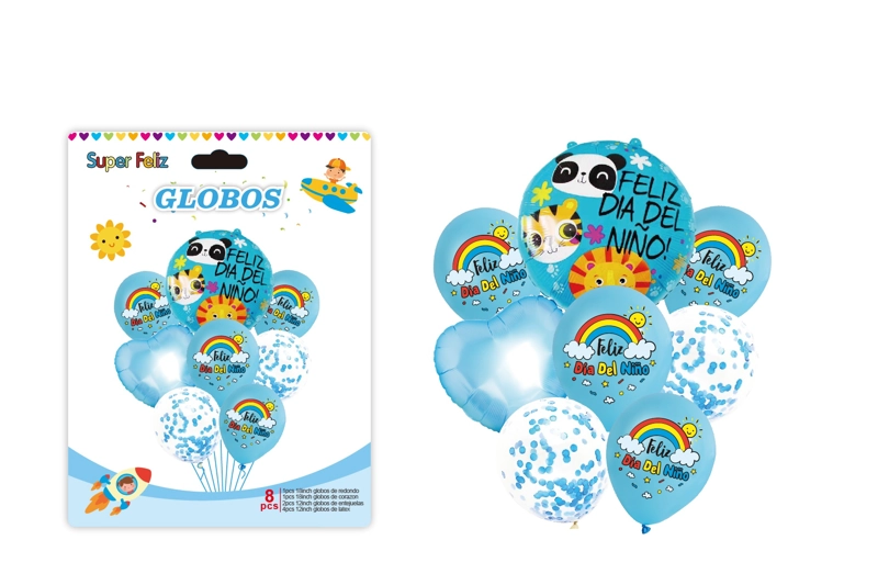 DIA DEL NIÑO (ARREGLO DE GLOBOS CELESTE/ARCOIRIS/CONFETTI) - 1