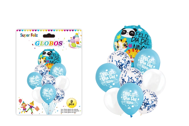 DIA DEL NIÑO (ARREGLO DE GLOBOS CELESTE/BLANCO/CONFETTI) - 1