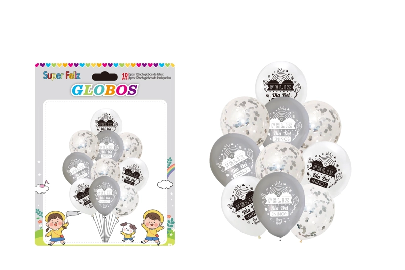 DIA DEL NIÑO (ARREGLO DE GLOBOS PLATEADO/BLANCO/CONFETTI) - 1