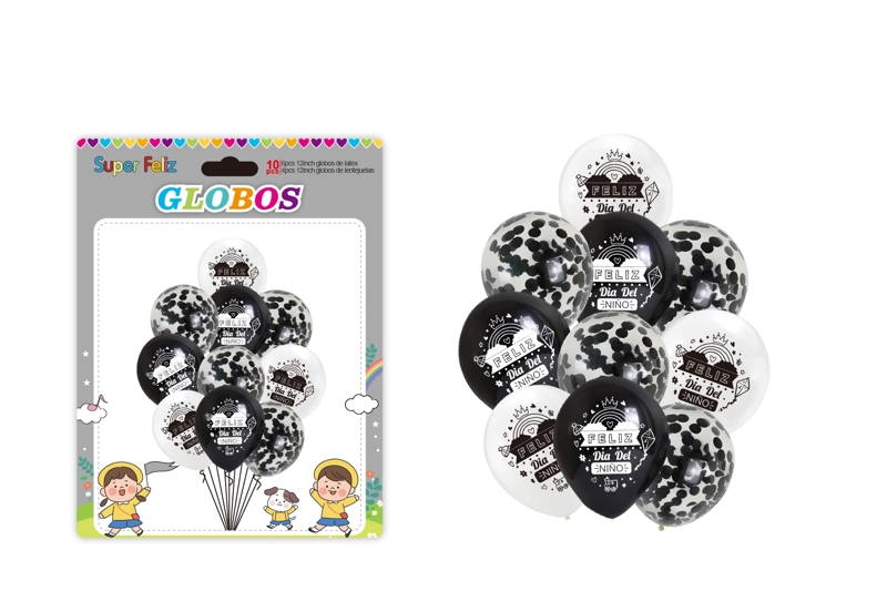 DIA DEL NIÑO (ARREGLO DE GLOBOS NEGRO/BLANCO/CONFETTI) - 1