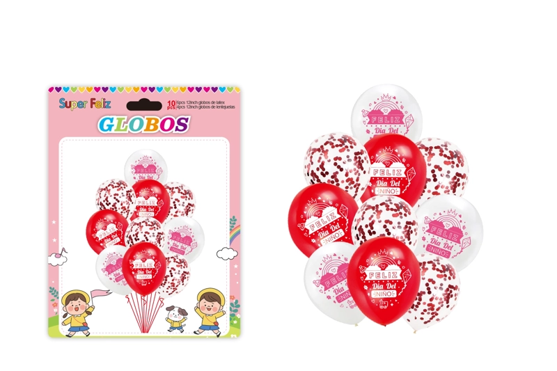 DIA DEL NIÑO (ARREGLO DE GLOBOS ROJO/BLANCO/CONFETTI) - 1