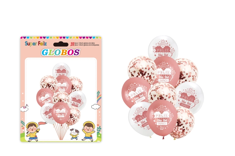 DIA DEL NIÑO (ARREGLO DE GLOBOS ROSADO/BLANCO/CONFETTI) - 1