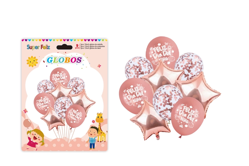 DIA DEL NIÑO (ARREGLO DE GLOBOS ROSADO/CONFETTI/ESTRELLA) - 1