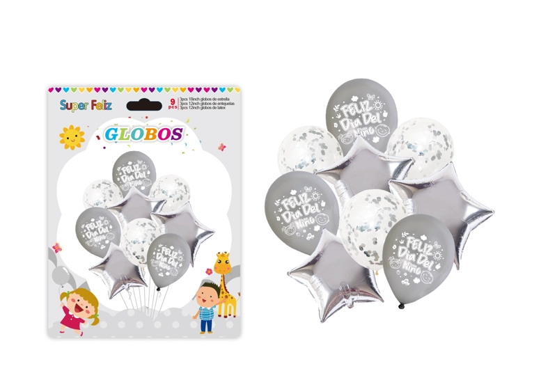 DIA DEL NIÑO (ARREGLO DE GLOBOS PLATEADO/CONFETTI/ESTRELLA) - 1