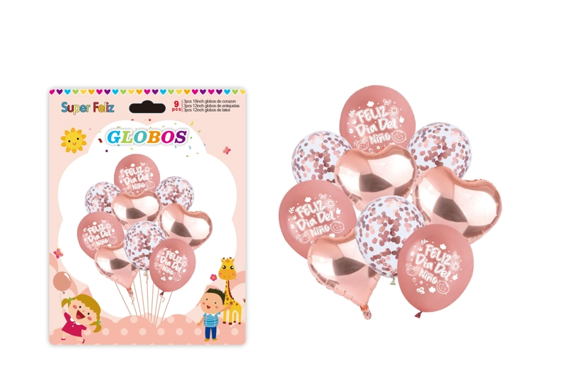 DIA DEL NIÑO (ARREGLO DE GLOBOS ROSADO/CONFETTI/CORAZON) - 1