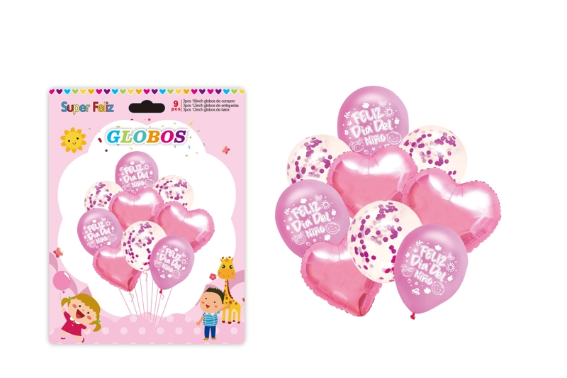 DIA DEL NIÑO (ARREGLO DE GLOBOS FUCSIA/CONFETTI/CORAZON) - 1