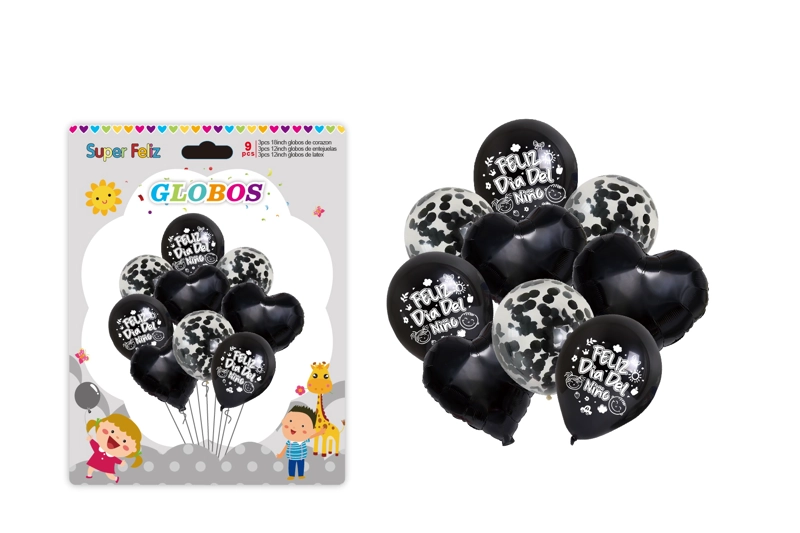 DIA DEL NIÑO (ARREGLO DE GLOBOS NEGRO/CONFETTI/CORAZON) - 1