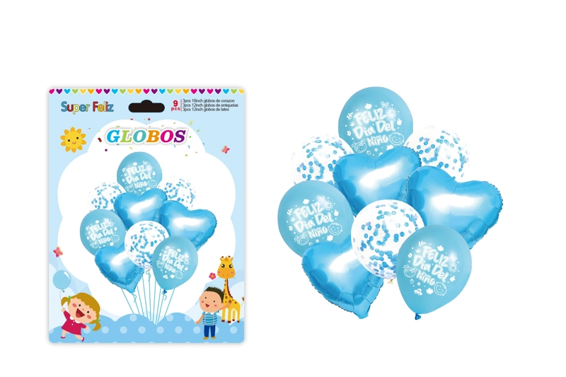 DIA DEL NIÑO (ARREGLO DE GLOBOS AZUL/CONFETTI/CORAZON) - 1
