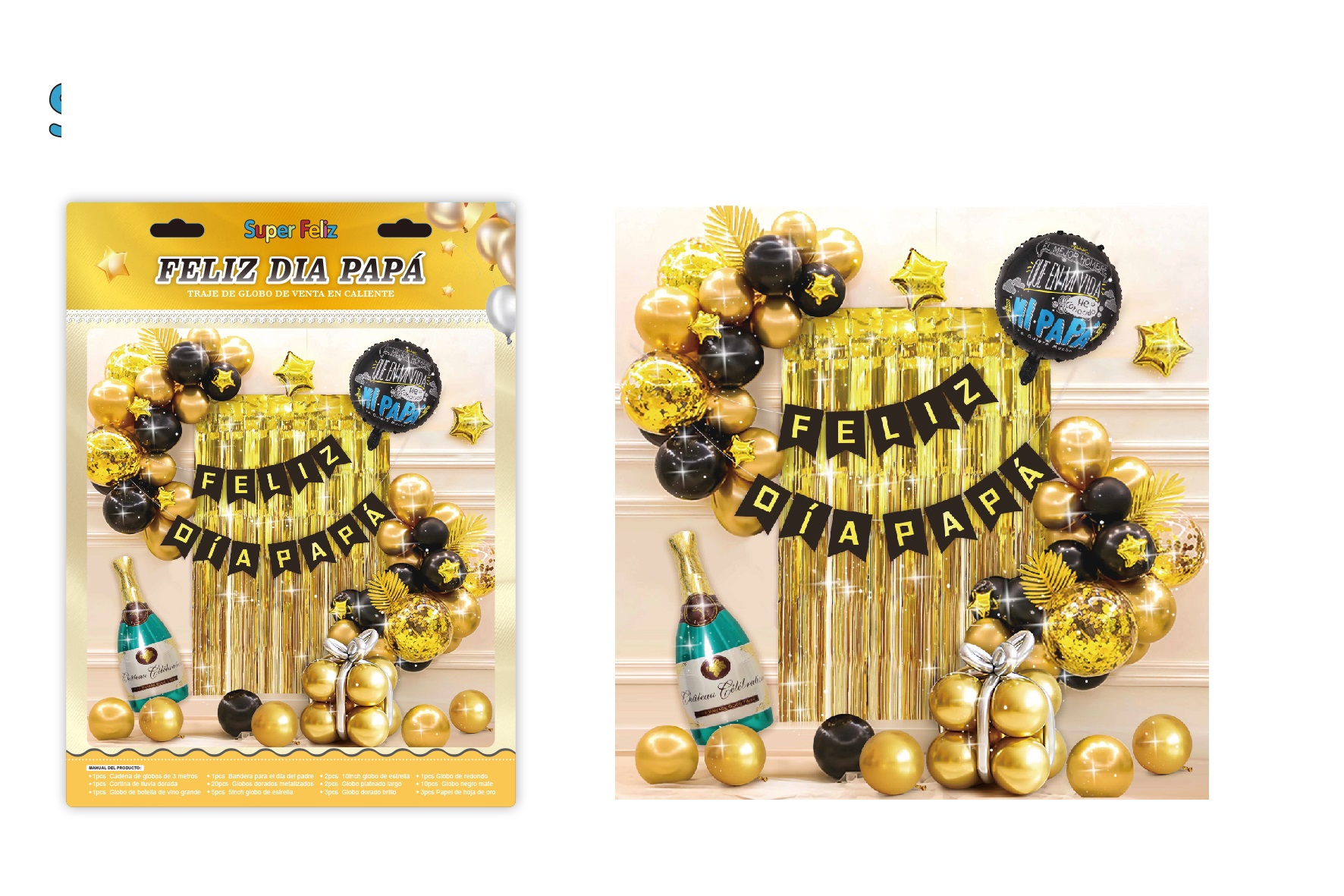 PAPA (PACK DECORACION/FELIZ DIA PAPA DORADO/NEGRO) - 1