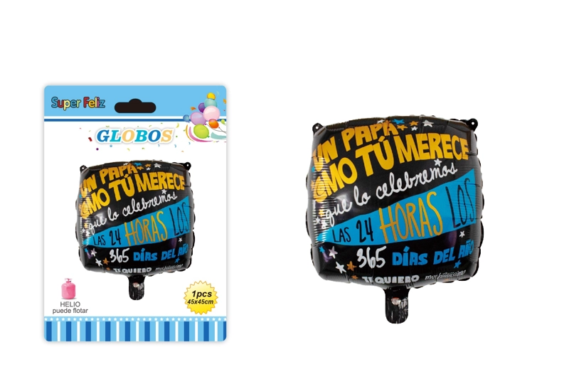 PAPA (GLOBO RECTANGULAR NEGRO DE HELIO 45 CM X 45 CM UN PAPA COMO TU...) - 1