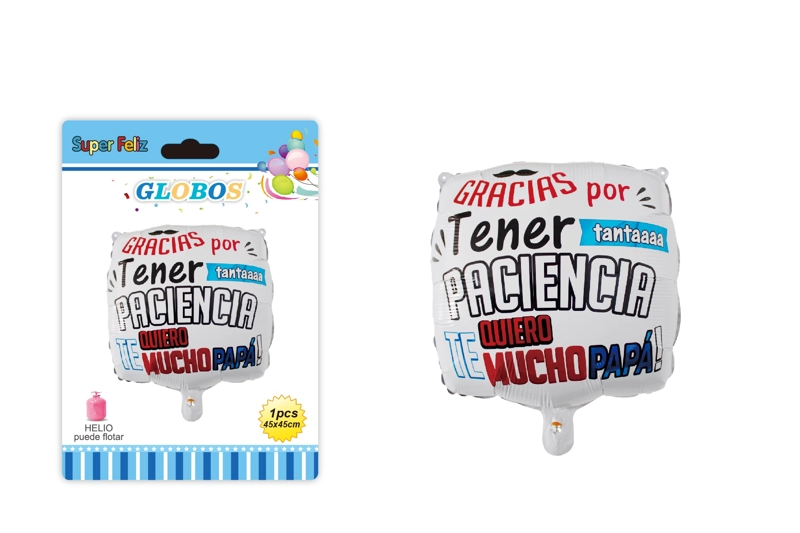 PAPA (GLOBO RECTANGULAR BLANCO DE HELIO 45 CM X 45 CM GRACIAS POR TENER TANTAAA...) - 1