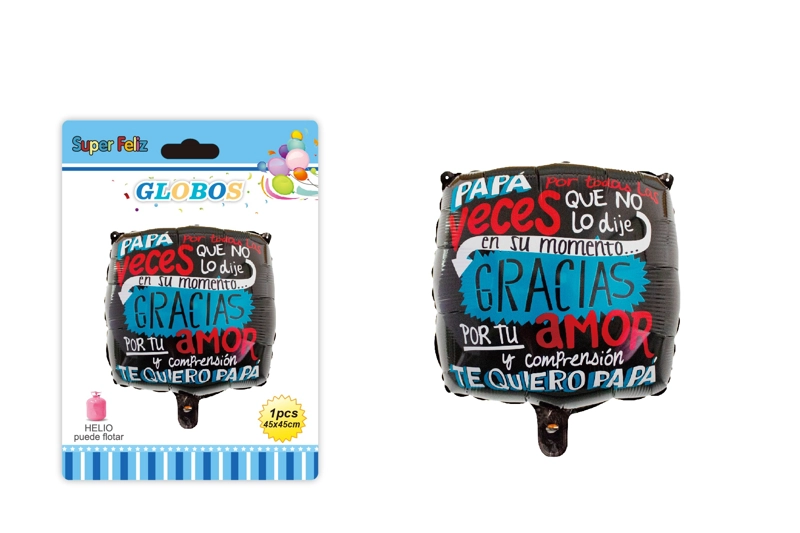 PAPA (GLOBO NEGRO RECTANGULAR DE HELIO 45 CM X 45 CM GRACIAS PAPA) - 1