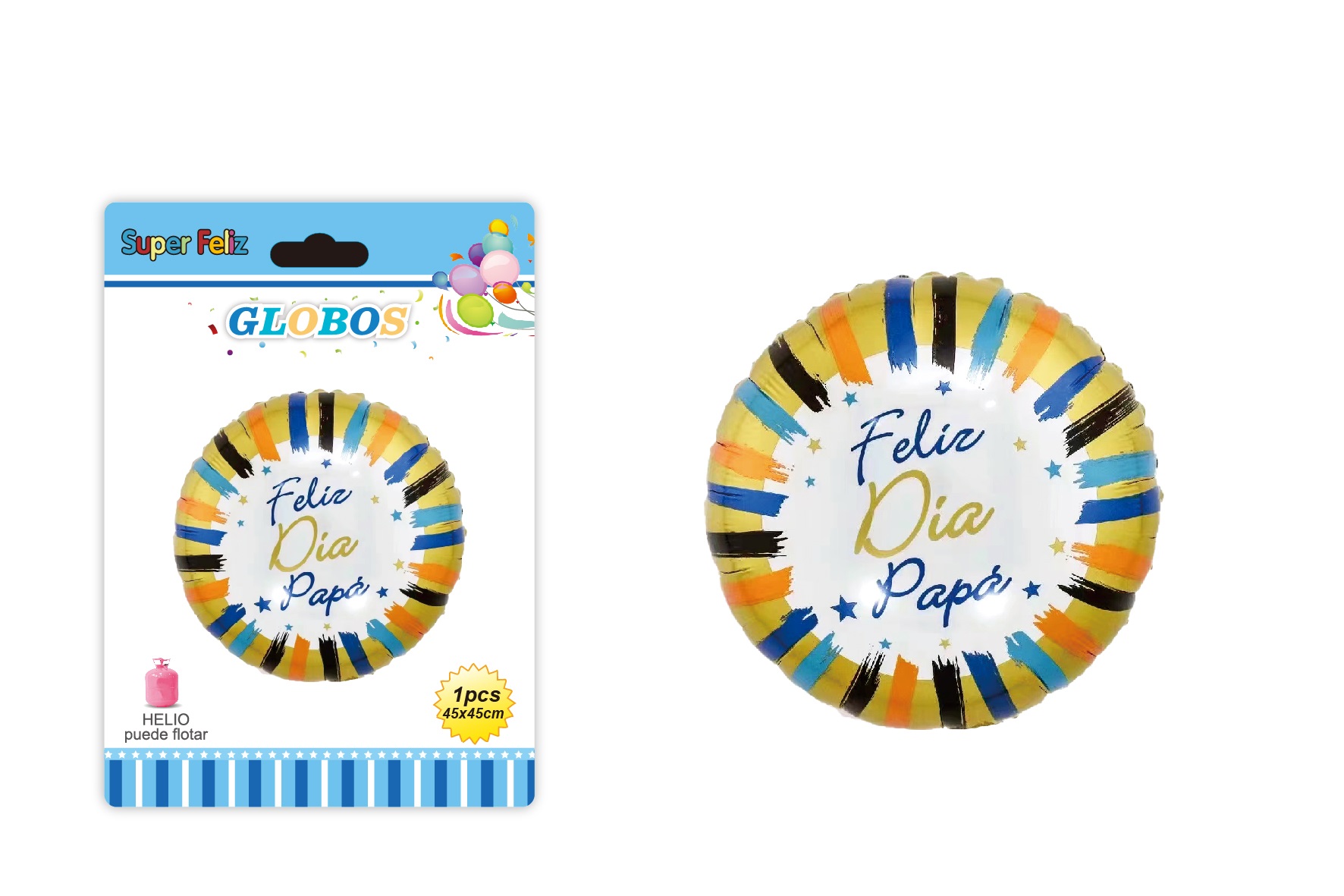 PAPA (GLOBO CIRCULAR DORADO CON FRANJAS DE COLOR, DE HELIO 45 CM X 45 CM FELIZ DIA PAPA) - 1