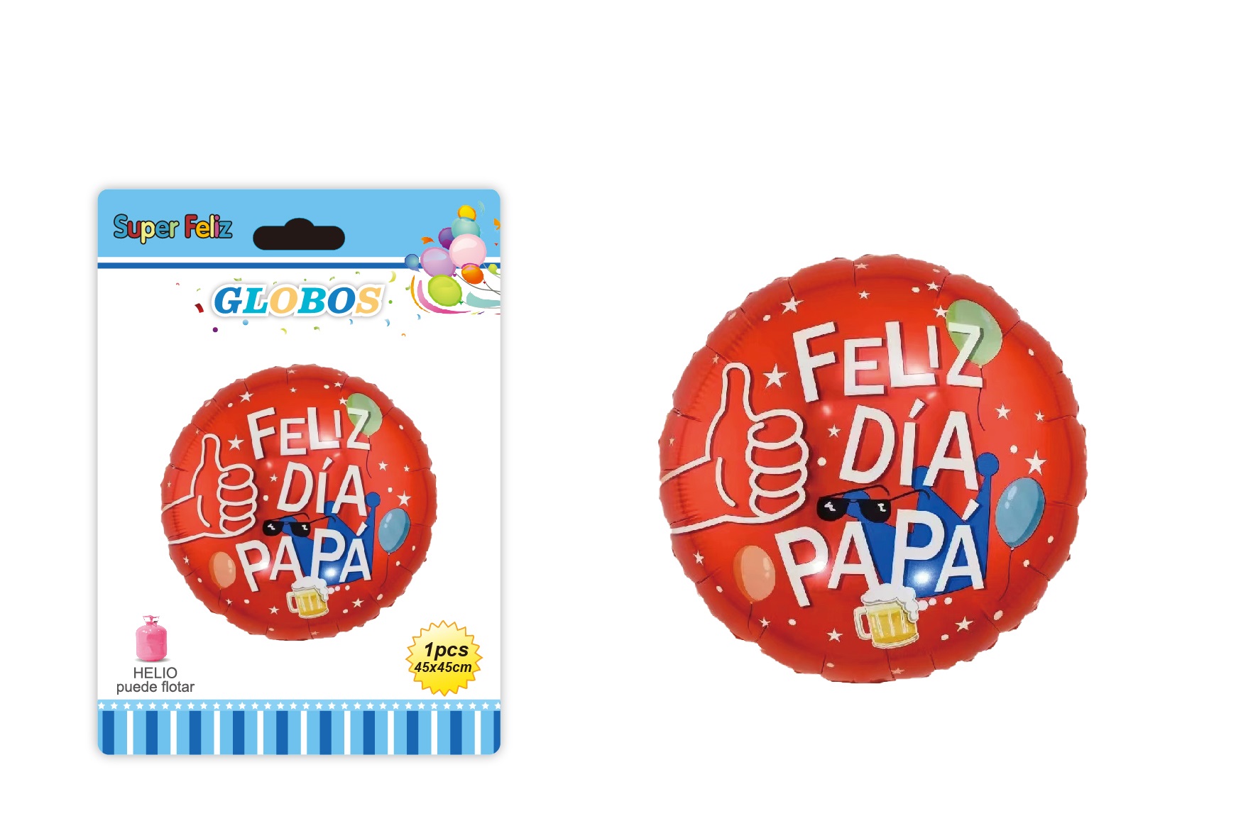 PAPA (GLOBO CIRCULAR ROJO DE HELIO 45 CM X 45 CM FELIZ DIA PAPA) - 1