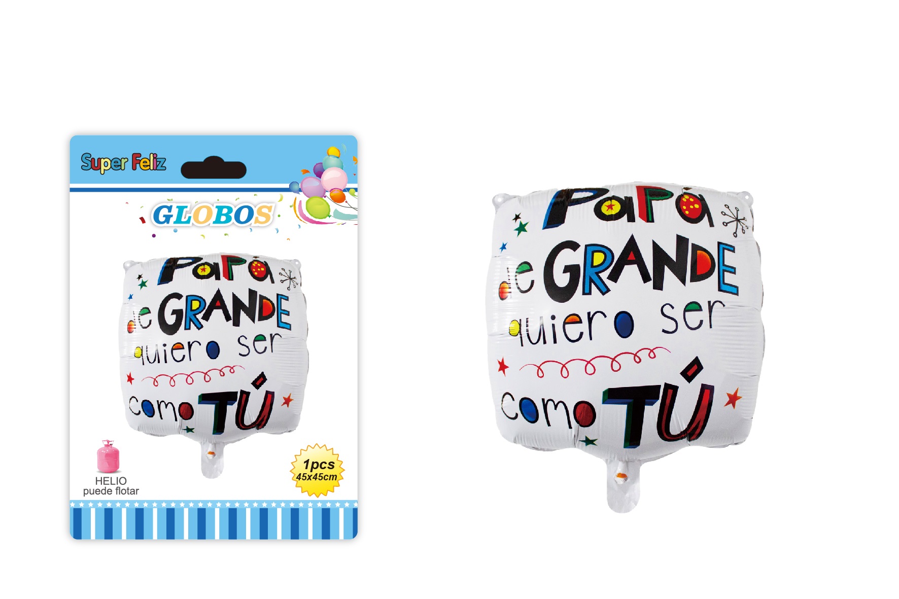 PAPA (GLOBO BLANCO RECTANGULAR DE HELIO 45 CM X 45 CM PAPA GRANDE) - 1