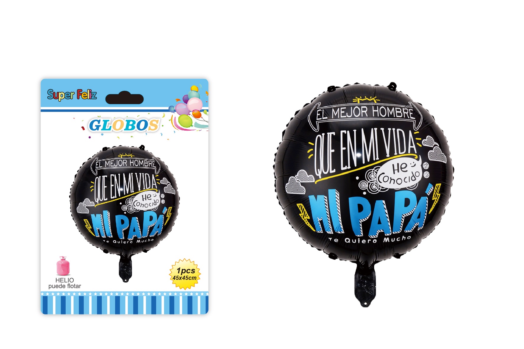 PAPA (GLOBO CIRCULAR NEGRO DE HELIO 45 CM X 45 CM EL MEJOR HOMBRE DE MI VIDA) - 1
