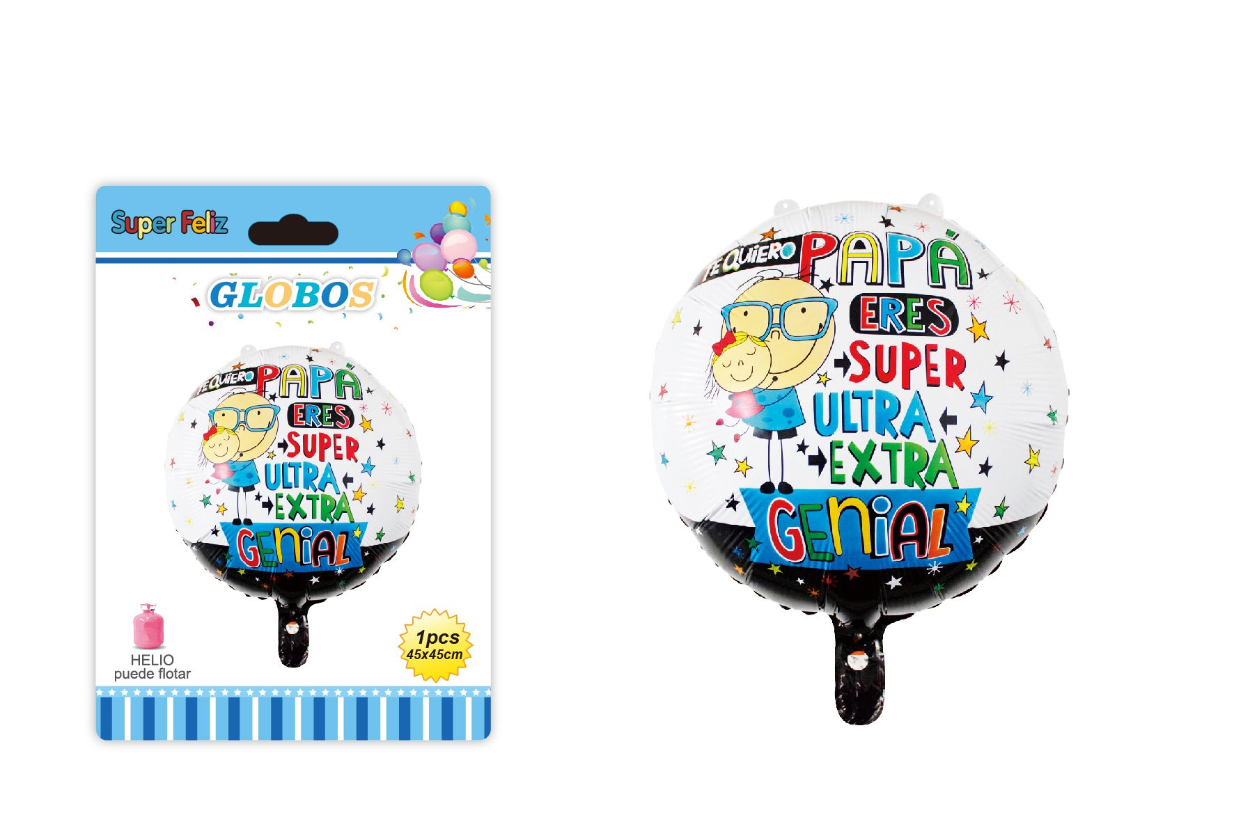 PAPA (GLOBO CIRCULAR BLANCO-NEGRO DE HELIO 45 CM X 45 CM PAPA SUPER ULTRA EXTRA GENIAL) - 1