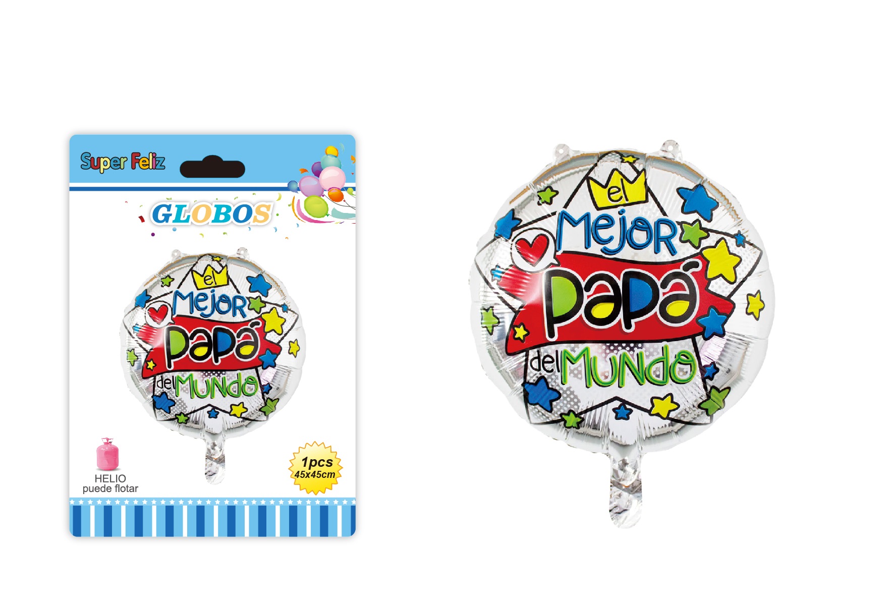 PAPA (GLOBO CIRCULAR BLANCO MULTICOLOR DE HELIO 45 CM X 45 CM MEJOR PAPA DEL MUNDO) - 1
