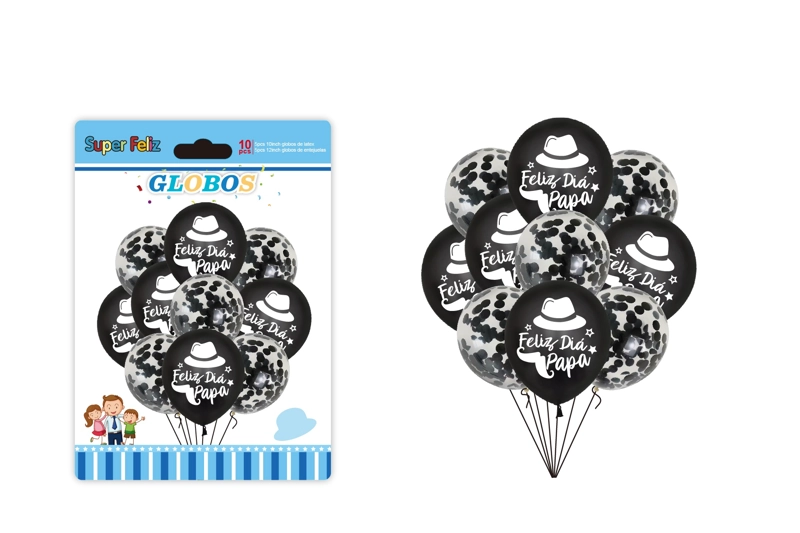 PAPA (GLOBOS FESTIVOS DE LATEX Y LENTEJUELAS DE COLOR NEGRO Y TRANSPARENTE CON LUNARES NEGROS, FELIZ - 1