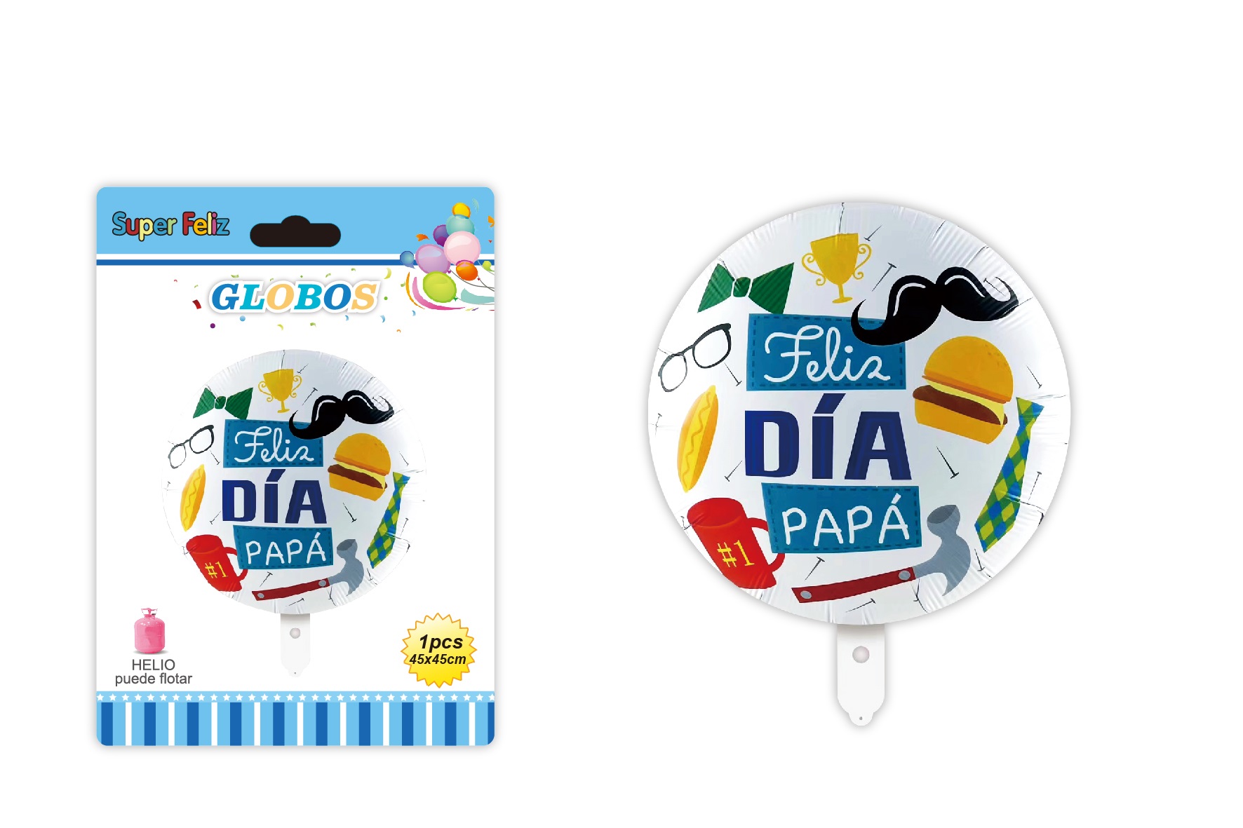 PAPA (GLOBO CIRCULAR BLANCO, DE HELIO 45 CM X 45 CM FELIZ DIA PAPA) - 1