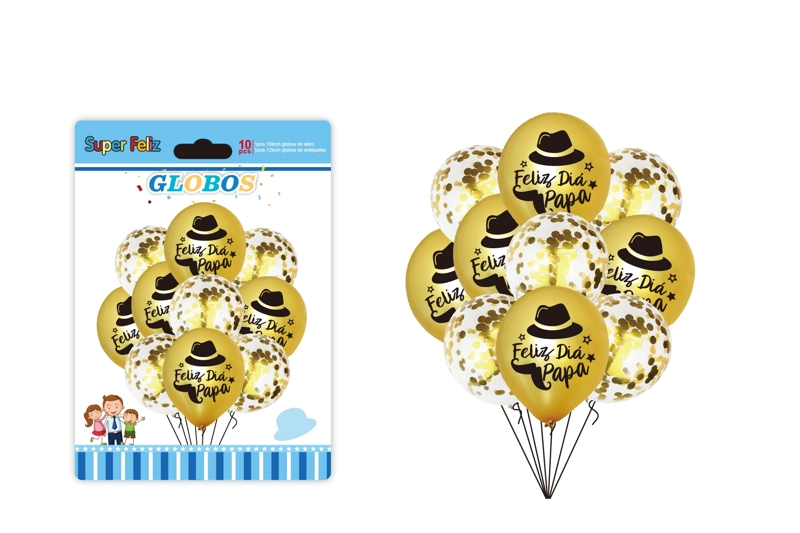 PAPA (GLOBOS FESTIVOS DE LATEX Y LENTEJUELAS DE COLOR DORADO Y TRANSPARENTE CON LUNARES DORADOS, FEL - 1