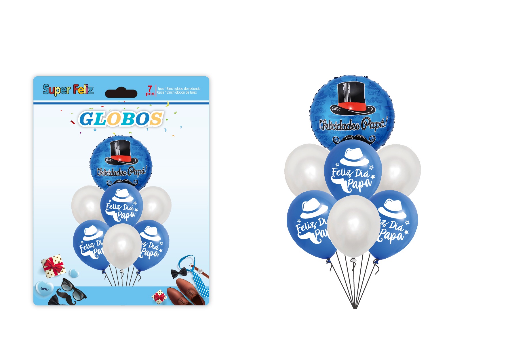 PAPA (GLOBOS/BLANCO/AZUL/SOMBRERO Y BIGOTE) - 1