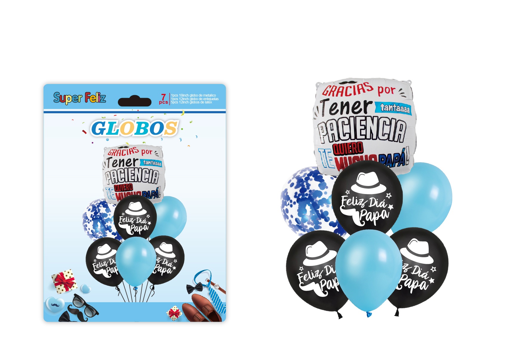 PAPA (GLOBO/AZUL/BLANCO/NEGRO/SOBRERO Y BIGOTE/CONFETTI/GLOBO RECTANGULAR) - 1