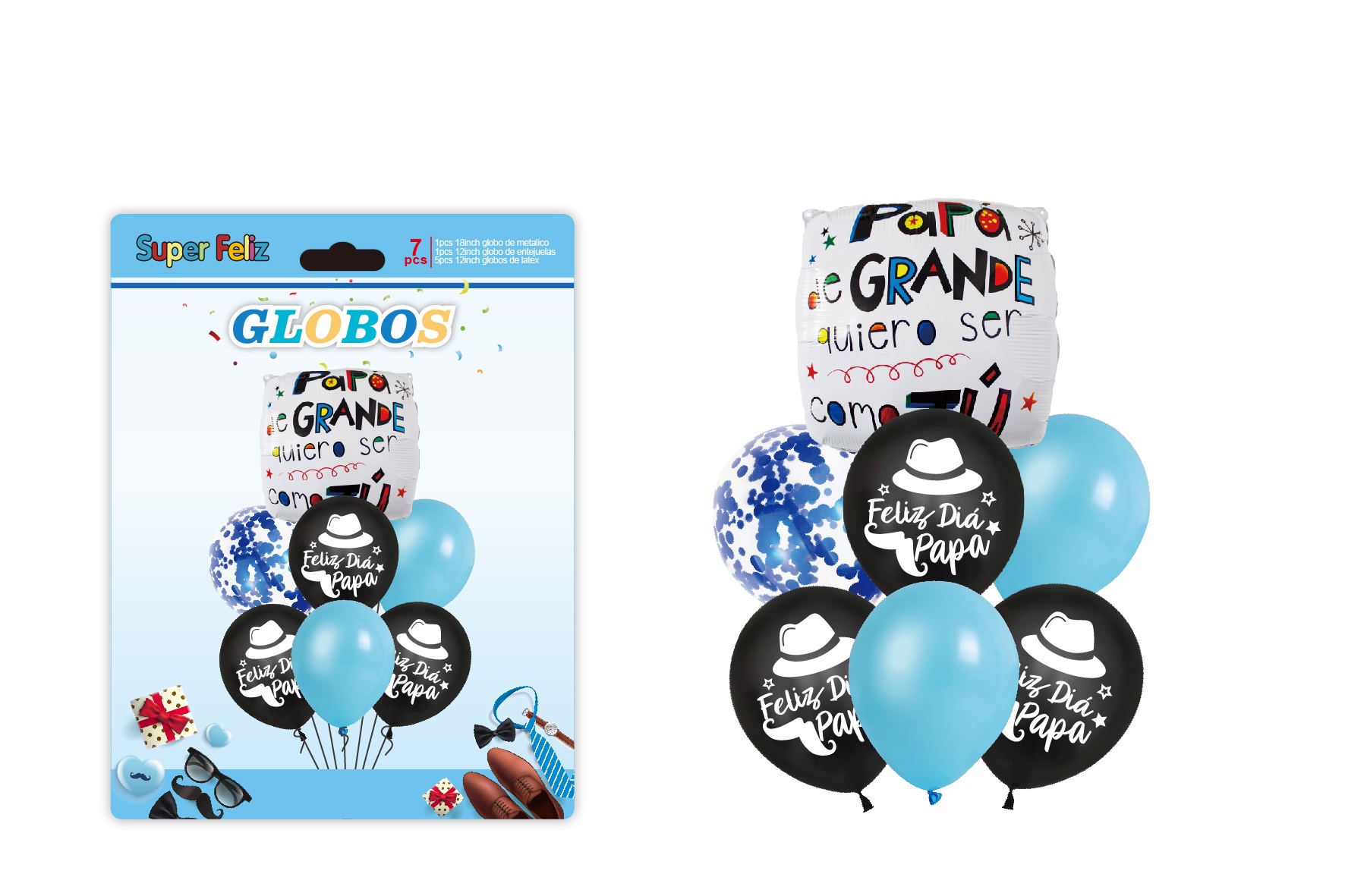 PAPA (GLOBO/AZUL CELESTE/BLANCO/NEGRO/SOBRERO Y BIGOTE/CONFETTI/GLOBO RECTANGULAR) - 1