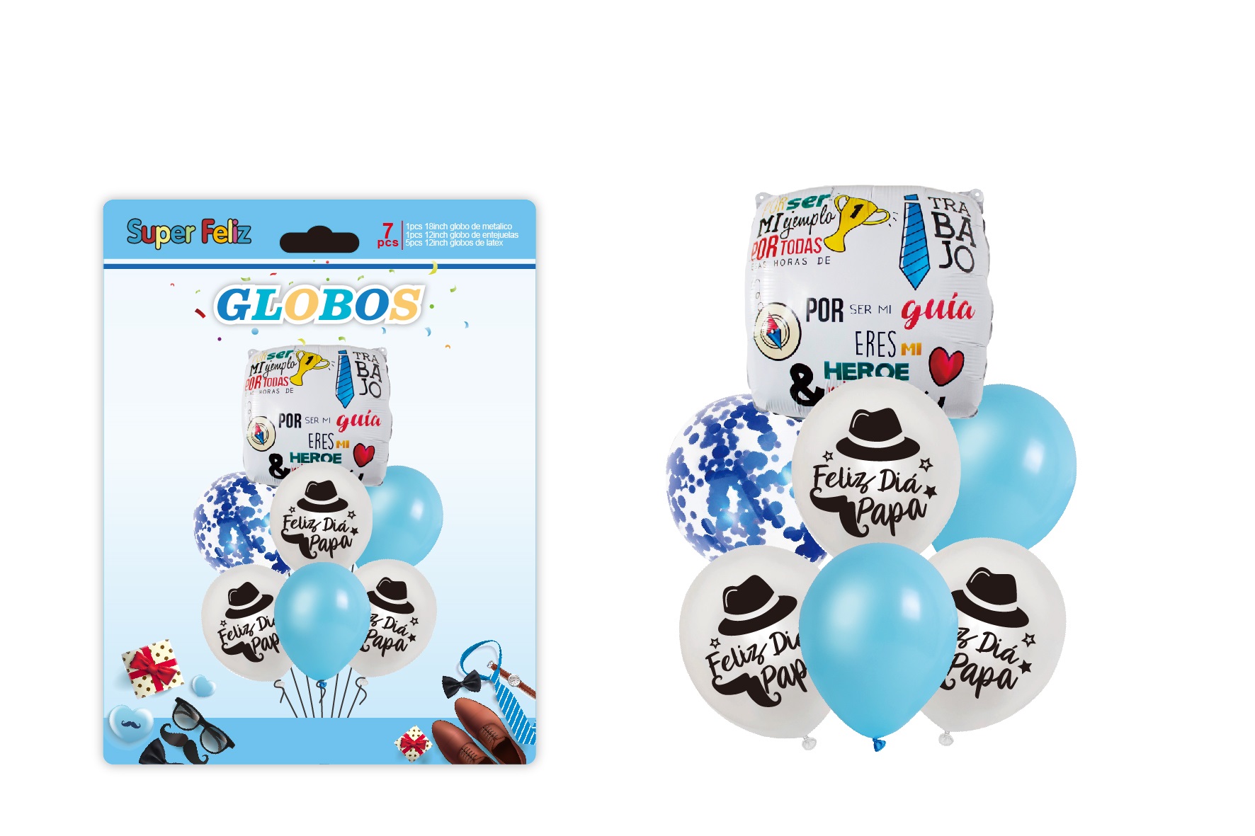 PAPA (GLOBO/AZUL/NEGRO/BLANCO/SOBRERO Y BIGOTE/CONFETTI/GLOBO RECTANGULAR) - 1