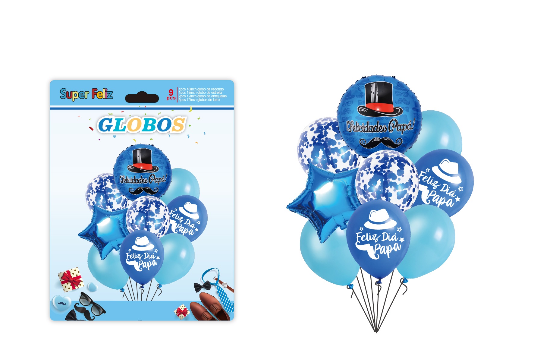 PAPA (GLOBOS/BLANCO/AZUL/SOMBRERO Y BIGOTE/CONFETTI) - 1