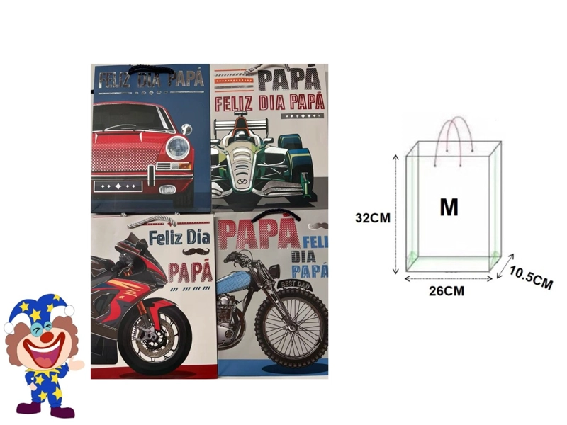 BOLSA DE REGALO CARRO/MOTO/FELIZ DIA PAPA 32 CM X 26 CM X 10.5 CM M - 1