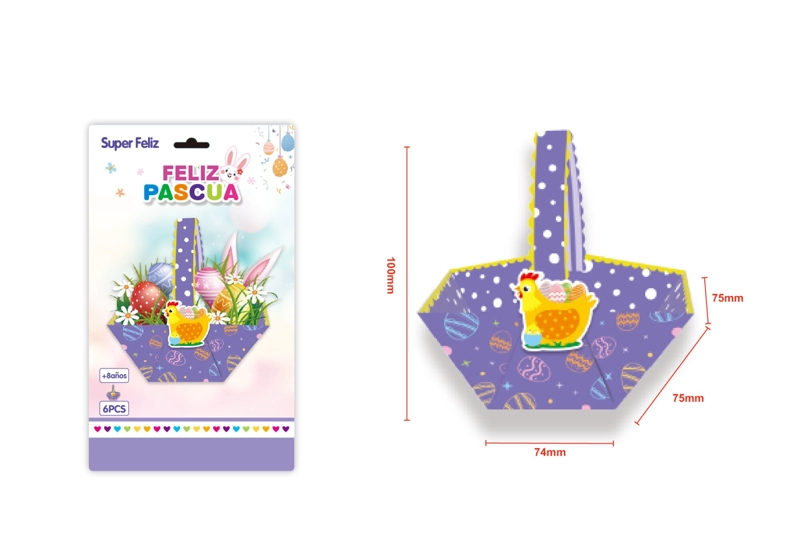 PASCUA CESTA DE CARTULINA LILA, FELIZ PASCUA 74 MM X 75 MM X 75 MM X 100 MM - 1
