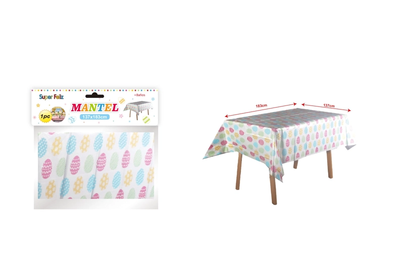 PASCUA MANTEL BLANCO CON HUEVOS DE PASCUA, FELIZ PASCUA 137 CM X 183 CM - 1